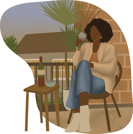 Modern Mixed Media Woman with WIne