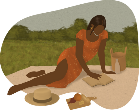 Modern Mixed Media Woman Reading Outdoors